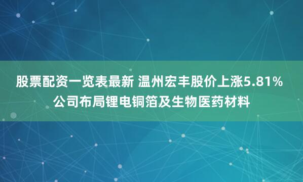 股票配资一览表最新 温州宏丰股价上涨5.81% 公司布局锂电铜箔及生物医药材料